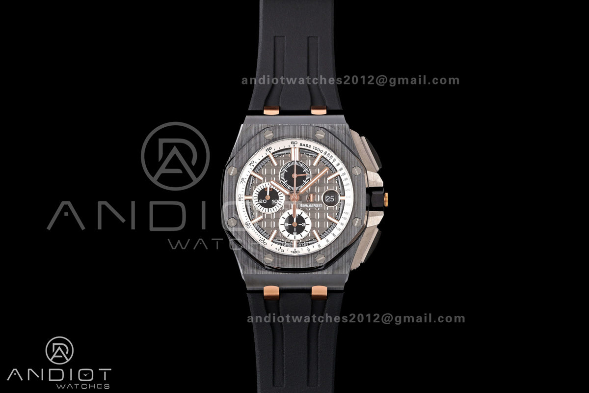Royal Oak Offshore 44mm Black Ceramic JF 1:1 Best Edition Gray Dial on Rubber Strap A3126